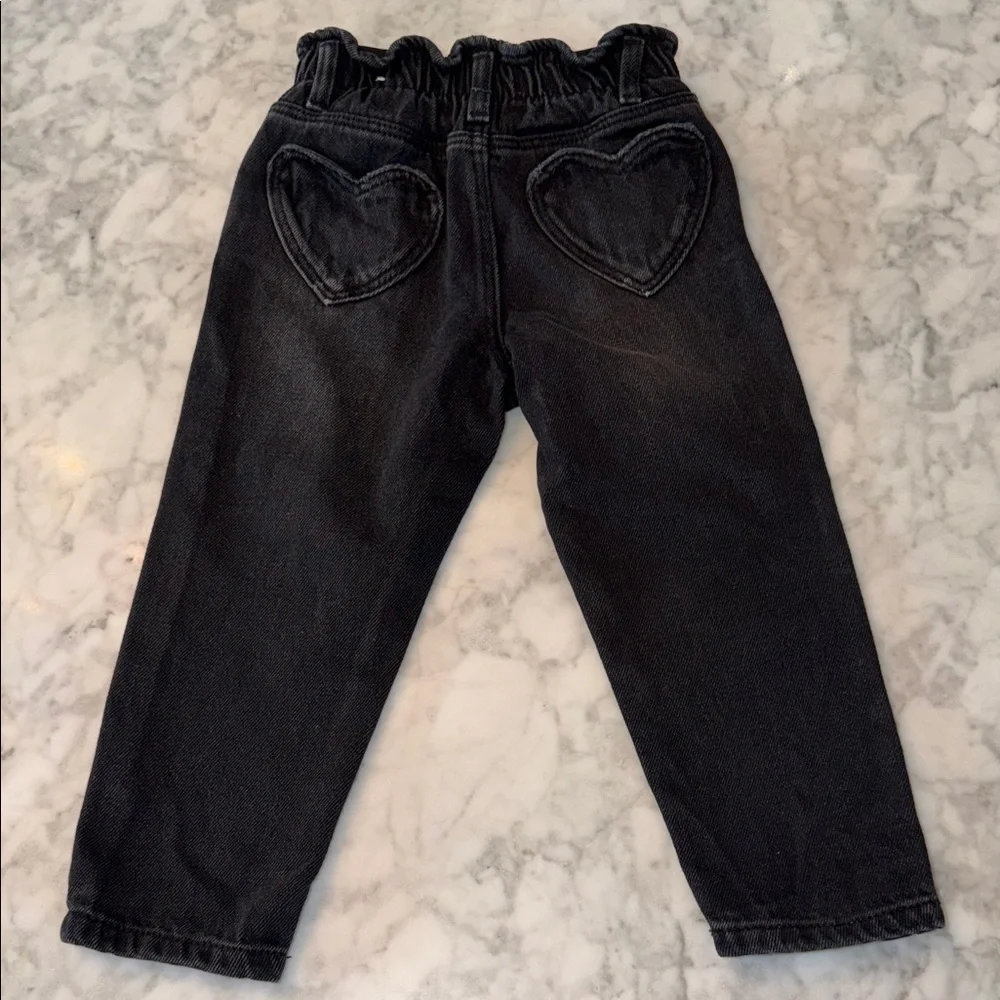 Zara Charcoal Denim Pants with Heart Pockets 3Y